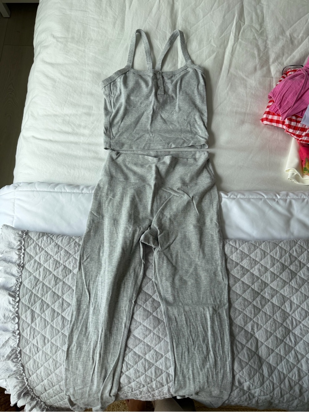 Sleeveless Gray Ribbed workout/lounge set - Casual Women's workout/lounge set